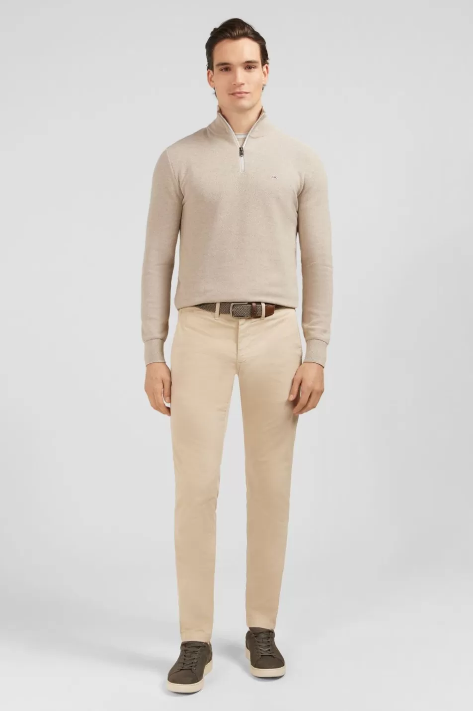 Sweaters | Eden Park Beige Semi-Zipped Sweater