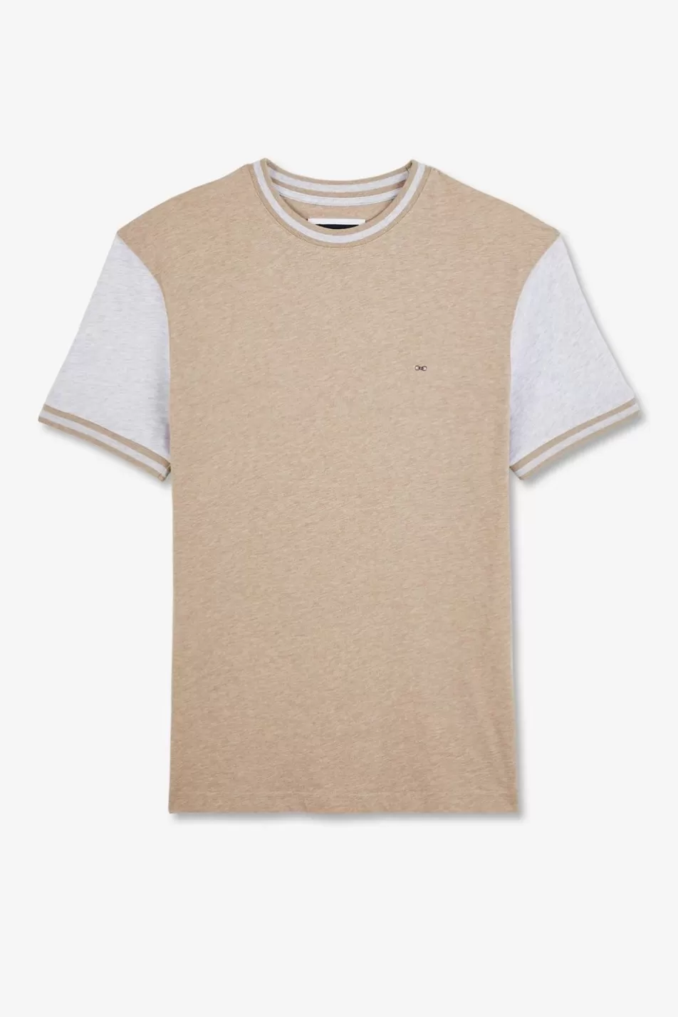 T-Shirts | Eden Park Beige Short-Sleeved Colour-Block T-Shirt