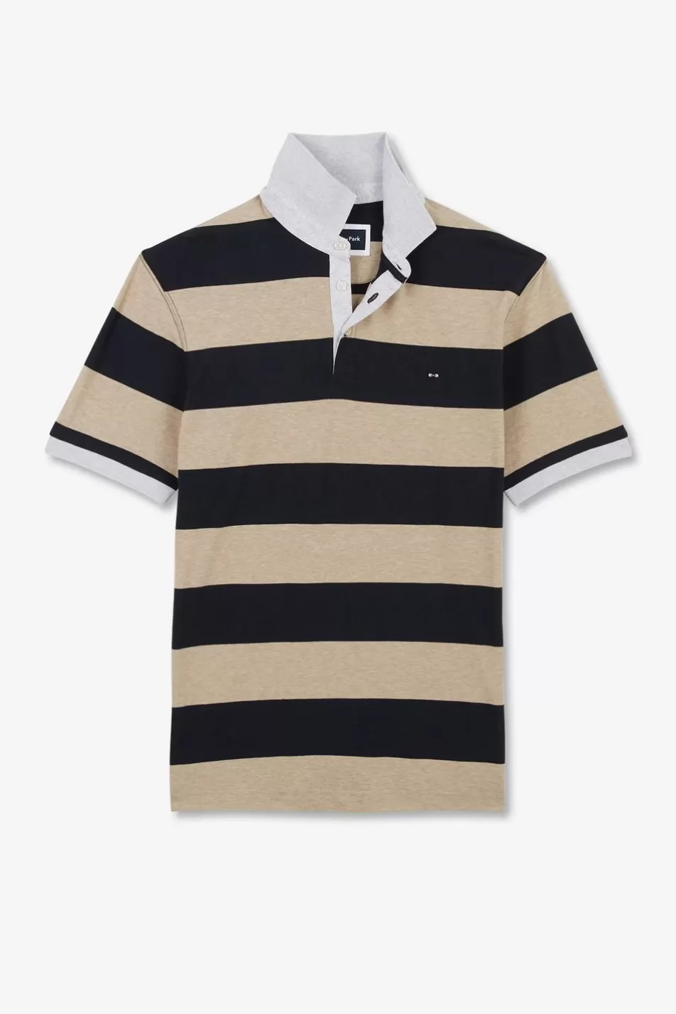 Polos | Eden Park Beige Striped Short-Sleeved Polo Shirt