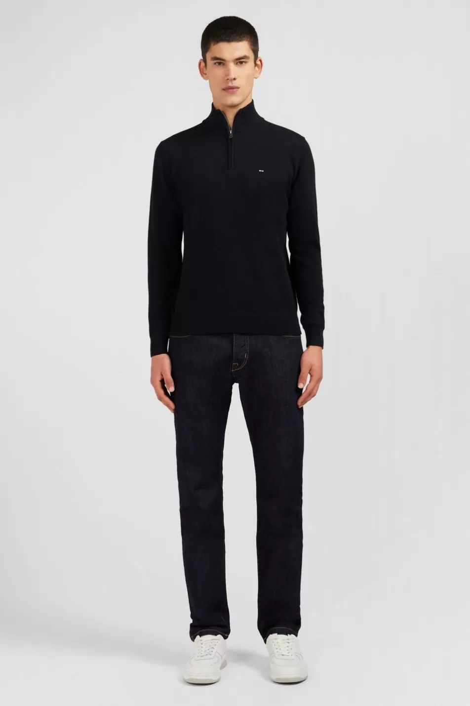 Sweaters | Eden Park Black Cotton Jersey Jumper With Trucker Neck