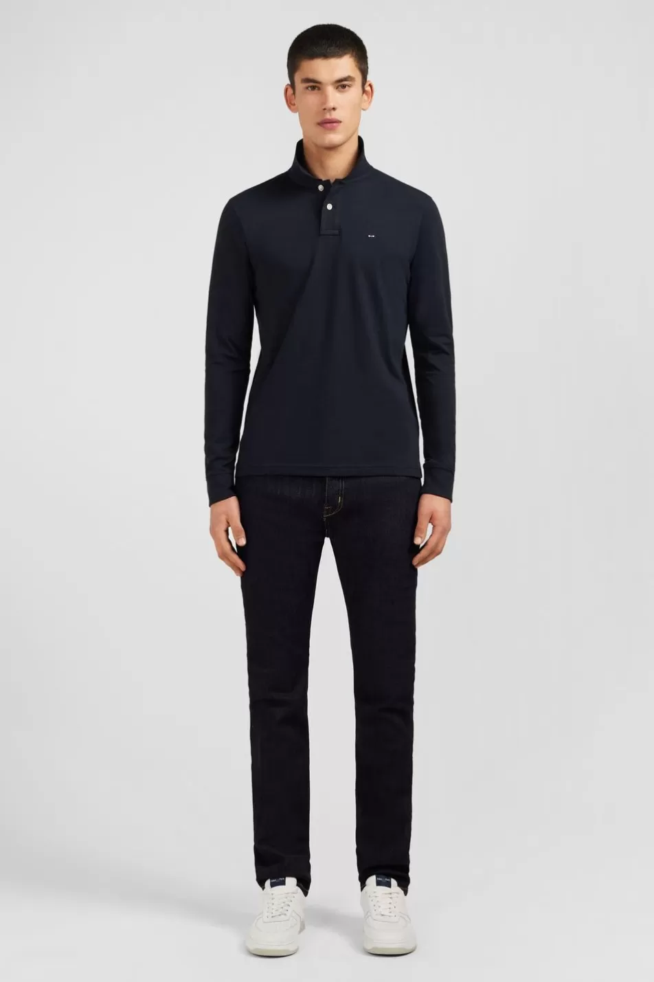 Polos | Eden Park Black Cotton Polo With Contrasting Neck