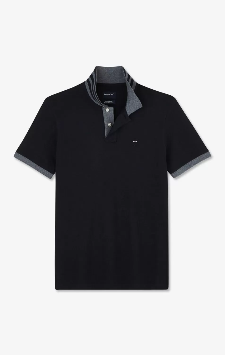 Polos | Eden Park Black Pima Cotton Polo With Contrasting Accents