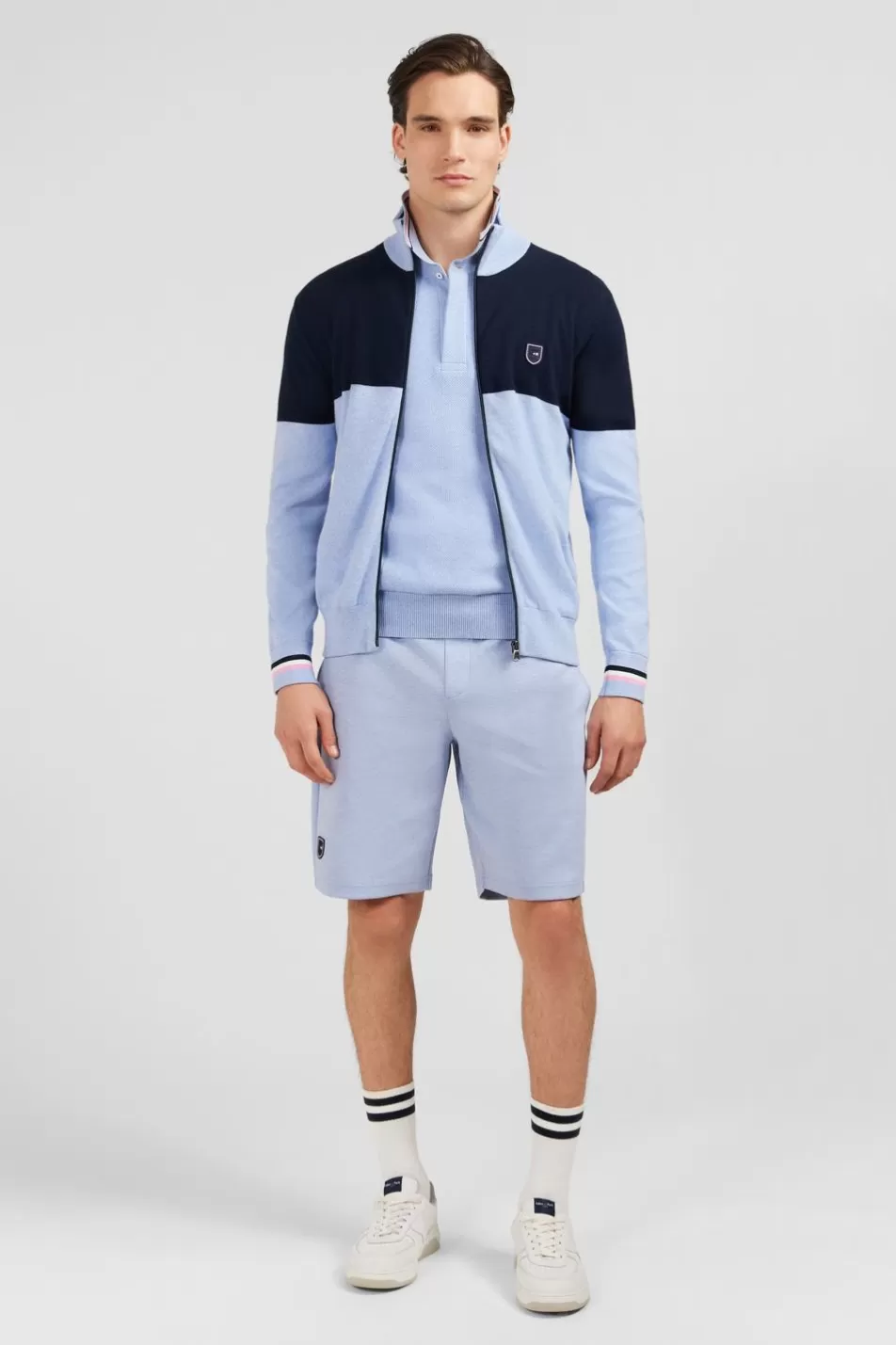 Cardigans | Eden Park Blue Colour-Block Zip Cardigan