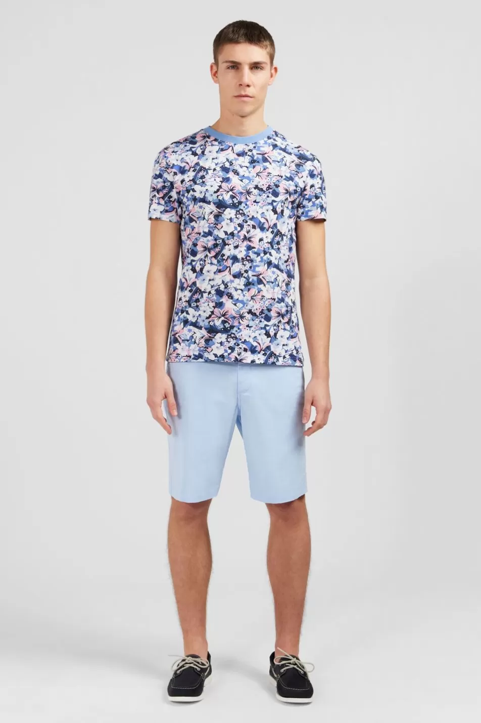 T-Shirts | Eden Park Blue Cotton Pique T-Shirt With Floral Print