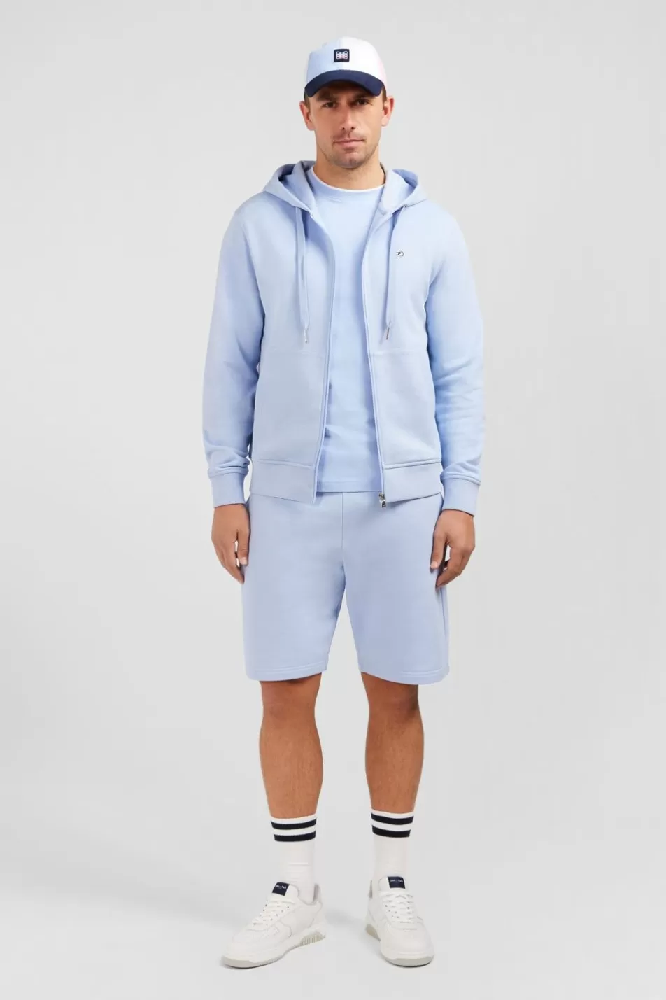 Sweatshirts | Eden Park Blue Fleece Zipped Hoodie With Bow Tie Embroidery