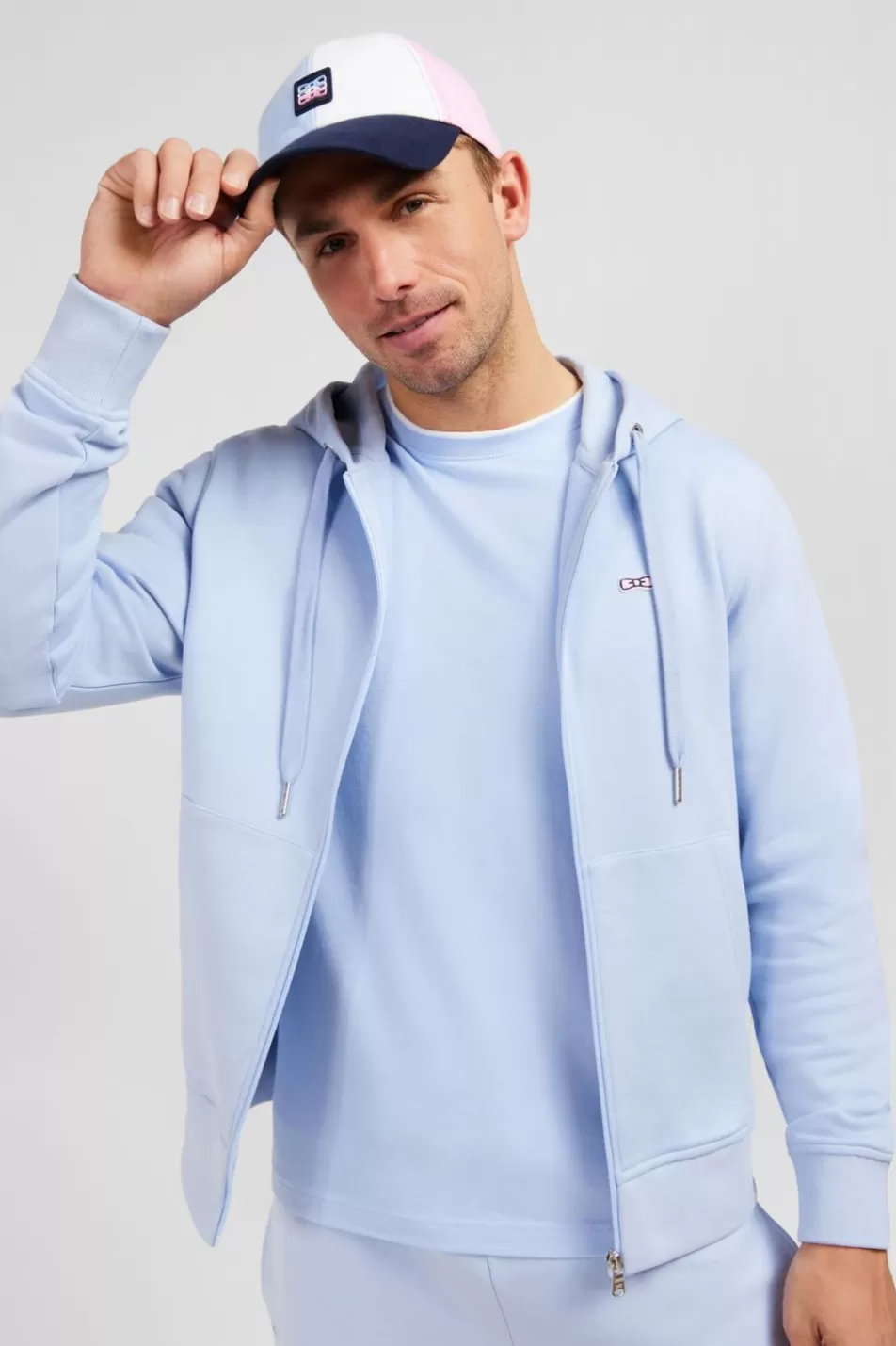 Sweatshirts | Eden Park Blue Fleece Zipped Hoodie With Bow Tie Embroidery