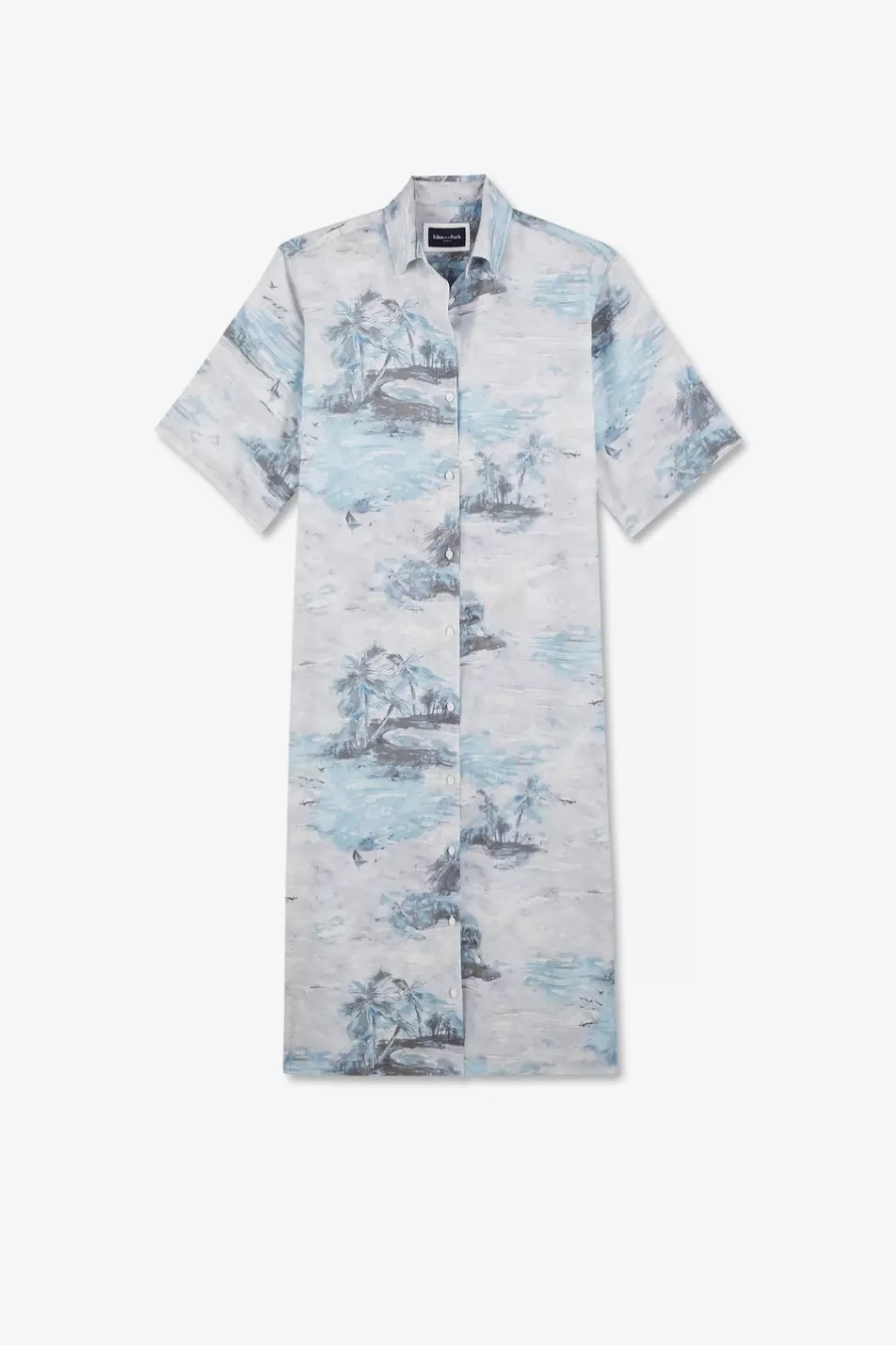 Dresses | Eden Park Blue Lyocell Shirt Dress With Palm Trees Print