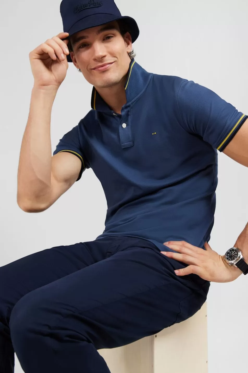 Polos | Eden Park Blue Polo Shirt In Pima Cotton