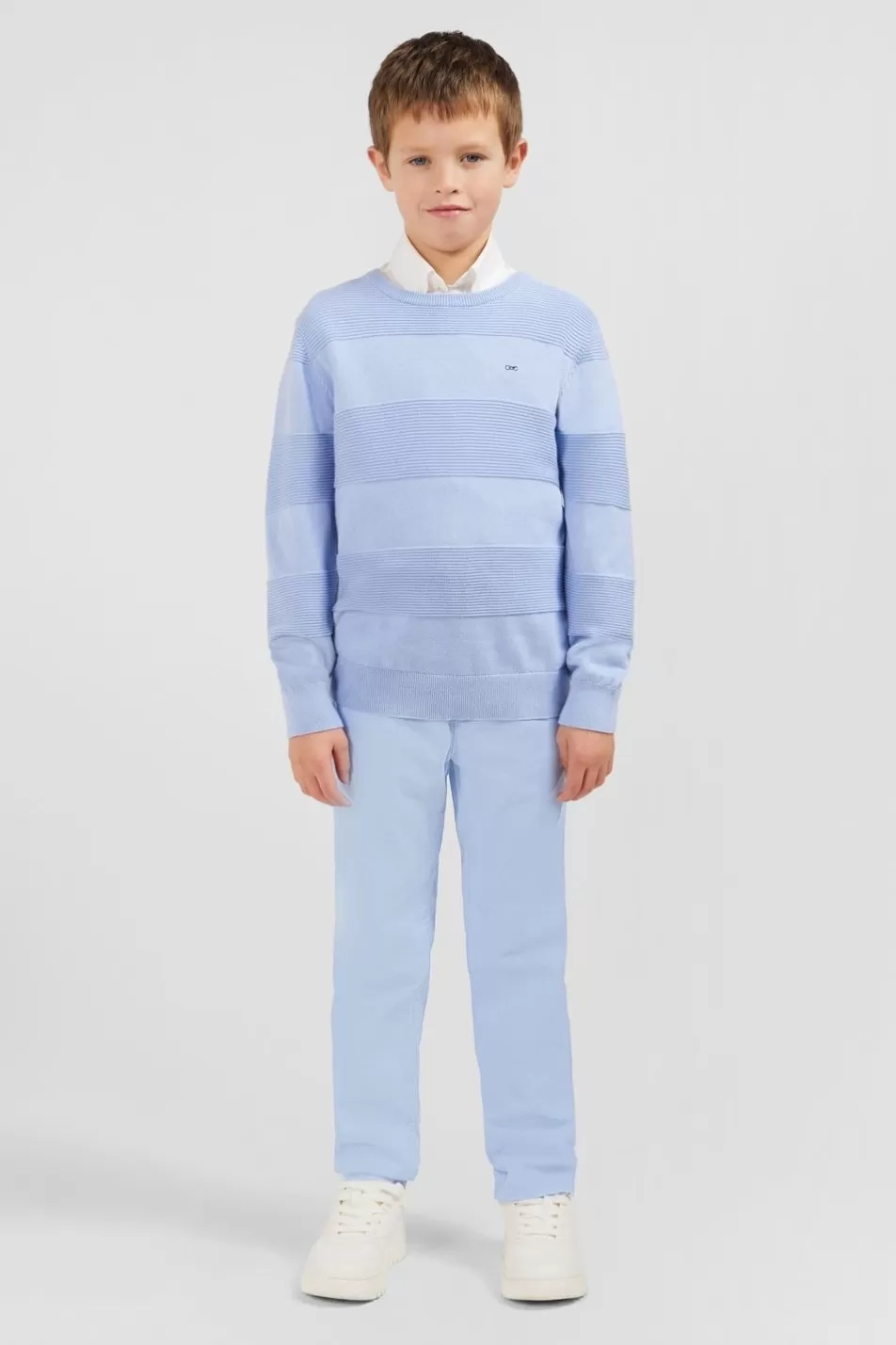 Children | Eden Park Blue Round Neck Cotton Sweater In Combination Knit