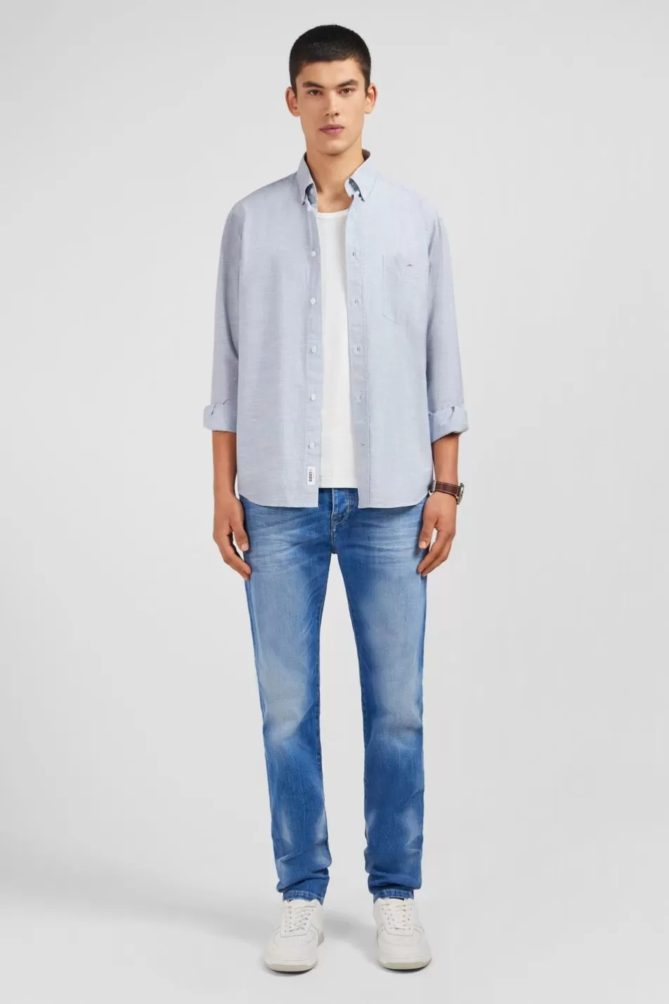 Shirts | Eden Park Blue Shirt In Cotton Dobby