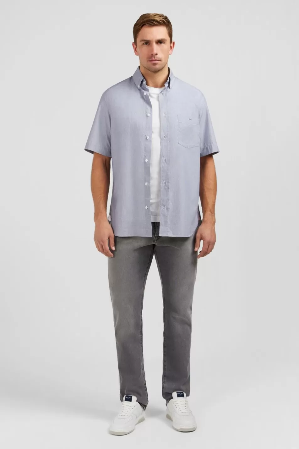 Short-Sleeved Shirts | Eden Park Blue Shirt In Cotton Dobby