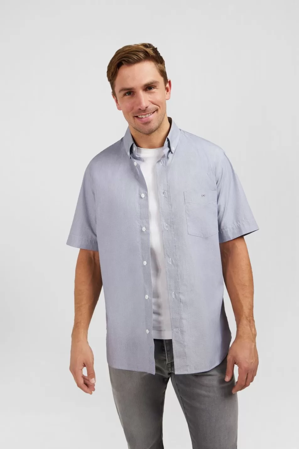 Short-Sleeved Shirts | Eden Park Blue Shirt In Cotton Dobby