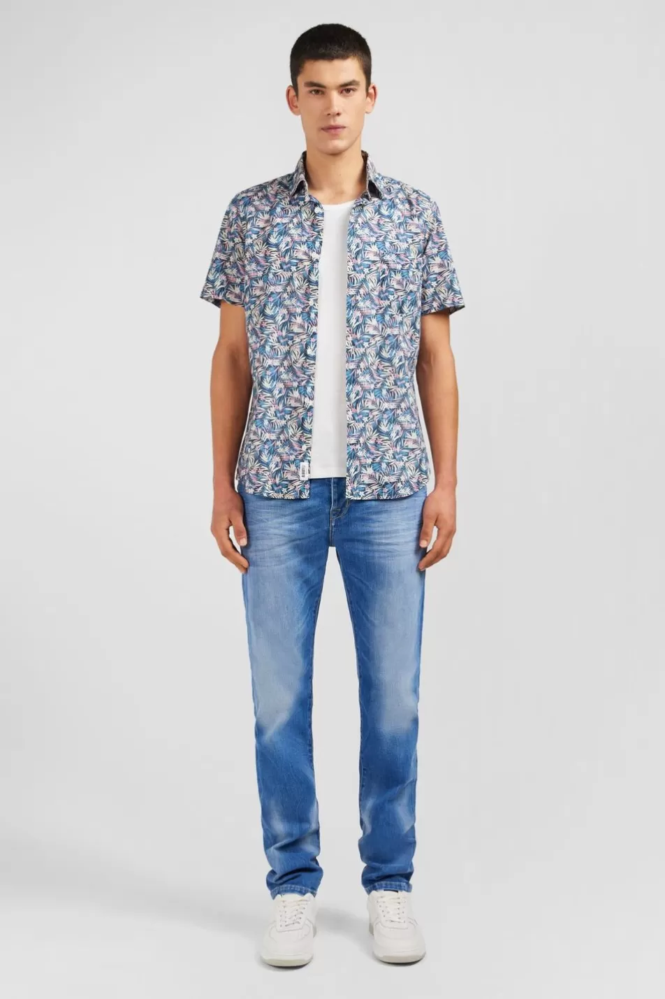 Short-Sleeved Shirts | Eden Park Blue Shirt With Exclusive Floral Print