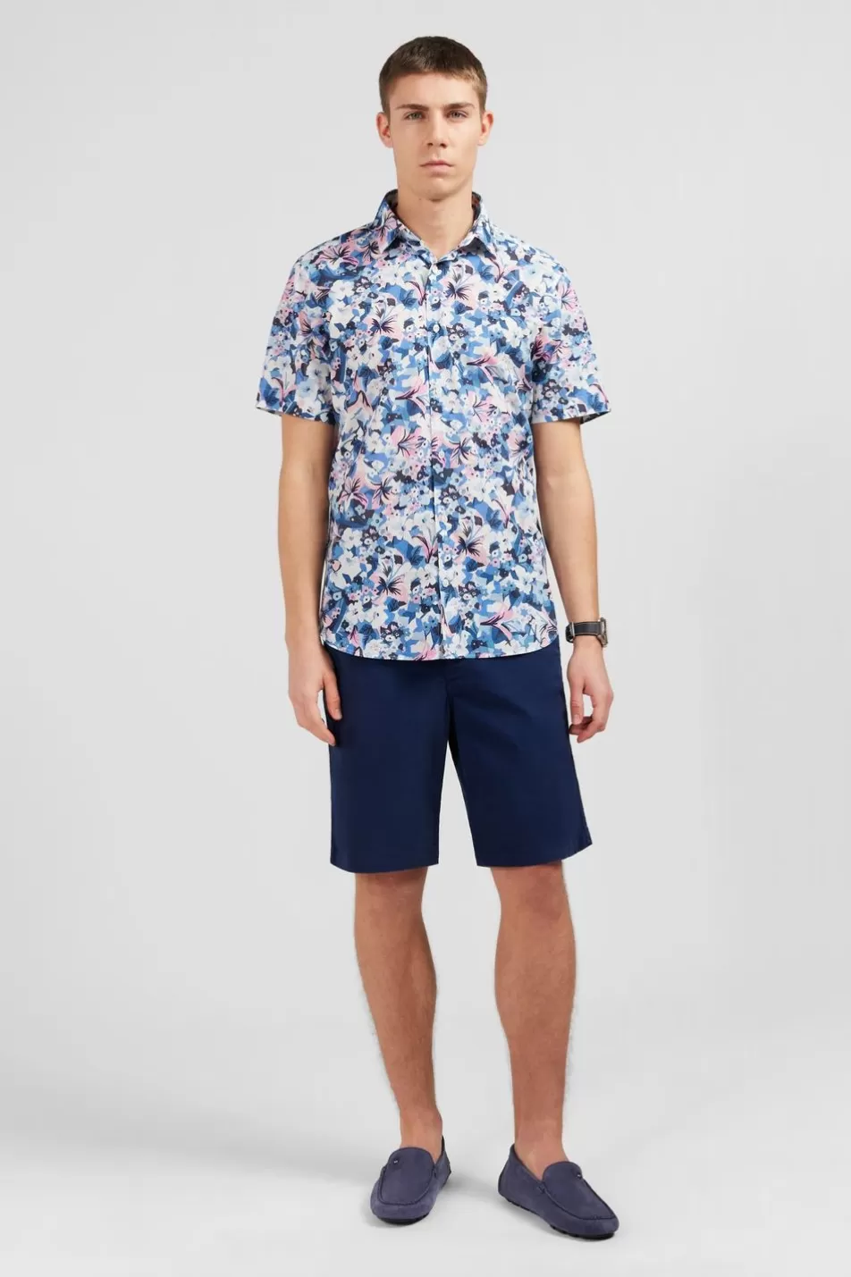 Short-Sleeved Shirts | Eden Park Blue Shirt With Exclusive Floral Print