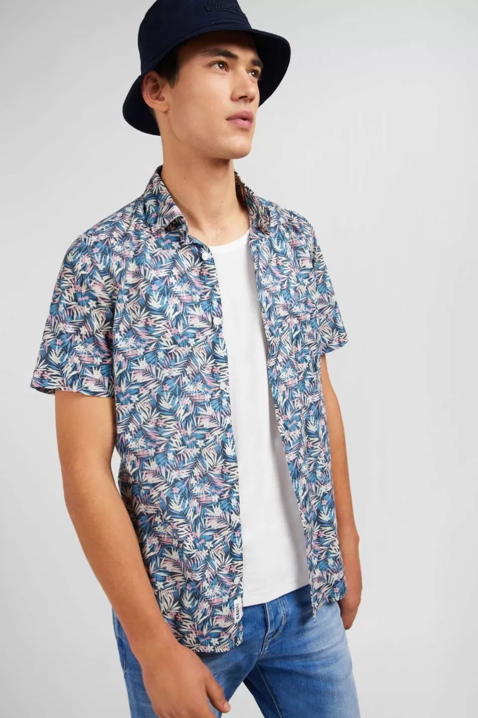 Short-Sleeved Shirts | Eden Park Blue Shirt With Exclusive Floral Print