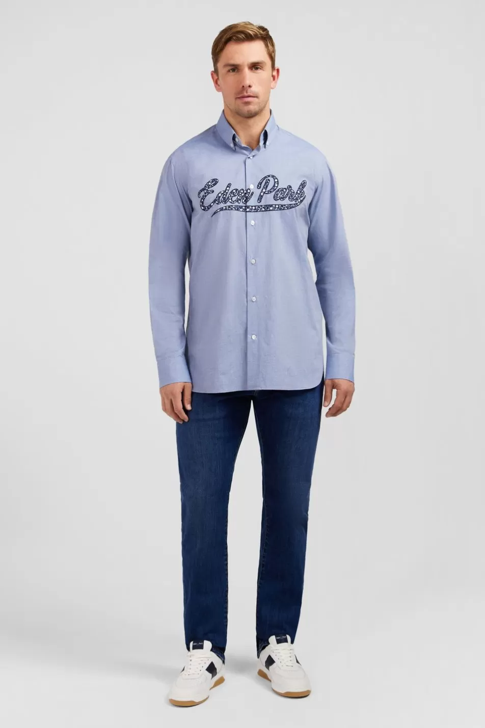 Shirts | Eden Park Blue Shirt With Floral Embroidery