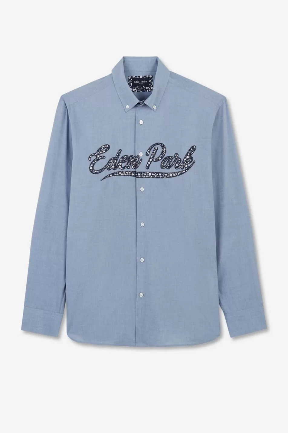 Shirts | Eden Park Blue Shirt With Floral Embroidery