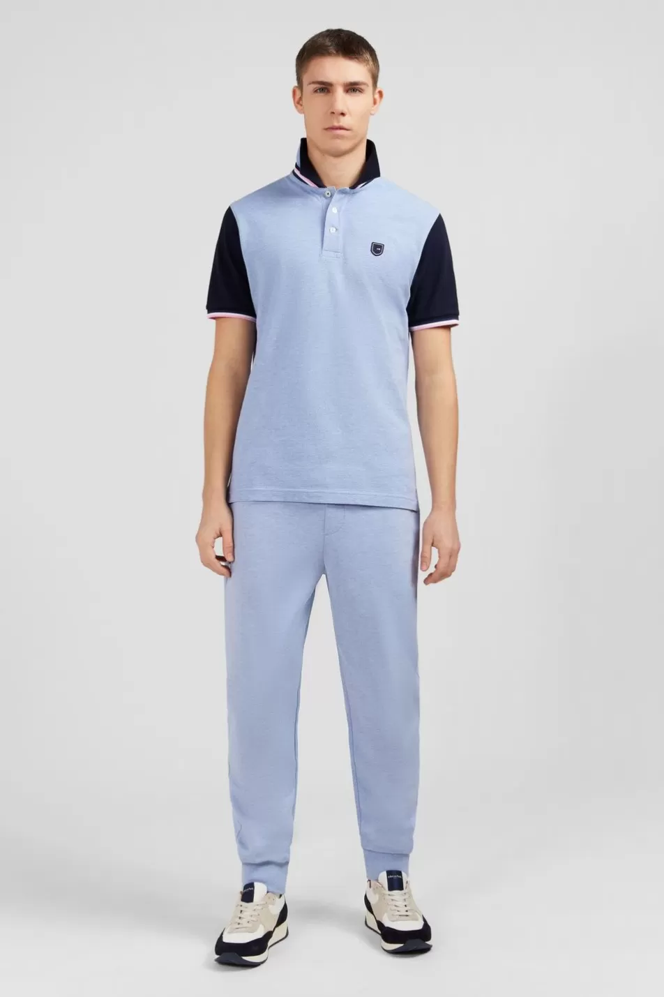 Polos | Eden Park Blue Short-Sleeved Colour-Block Polo Shirt