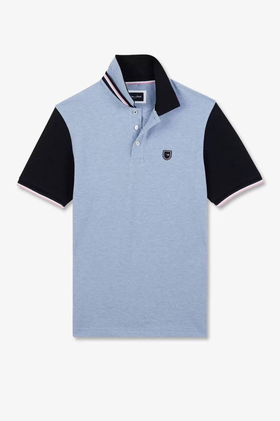 Polos | Eden Park Blue Short-Sleeved Colour-Block Polo Shirt