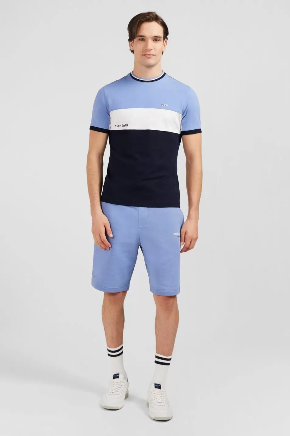 T-Shirts | Eden Park Blue Short-Sleeved Colour-Block T-Shirt