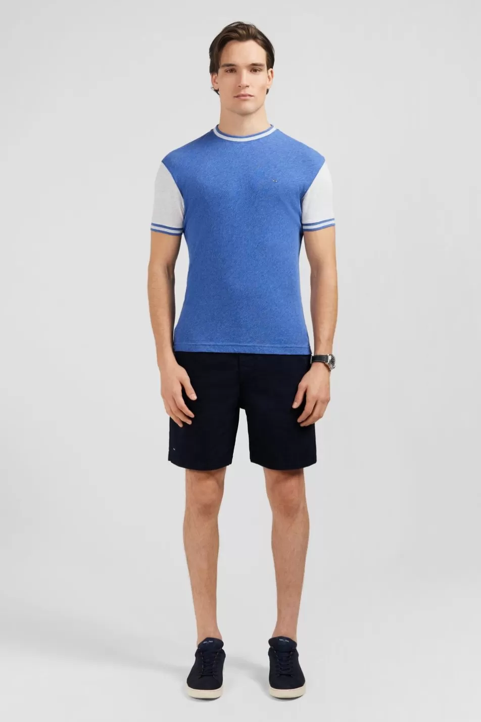 T-Shirts | Eden Park Blue Short-Sleeved Colour-Block T-Shirt