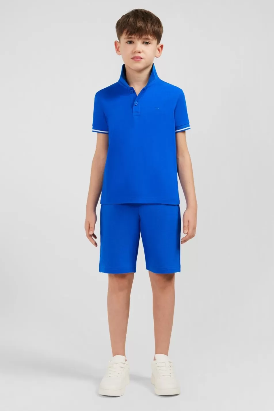 Children | Eden Park Blue Short-Sleeved Polo Shirt In Pique Cotton