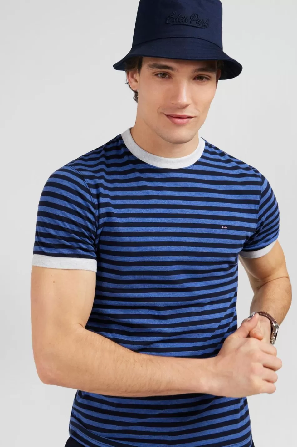 T-Shirts | Eden Park Blue Short-Sleeved Striped T-Shirt