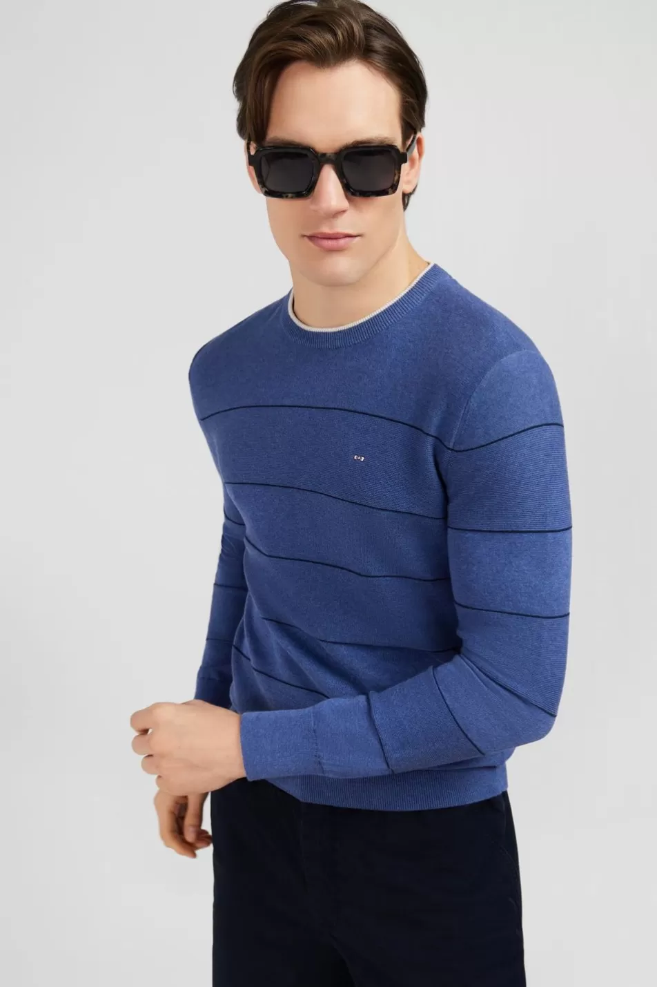 Sweaters | Eden Park Blue Striped Jumper In Combination Knit