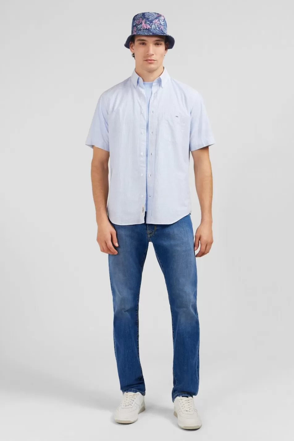 Short-Sleeved Shirts | Eden Park Blue Striped Shirt In Cotton Dobby