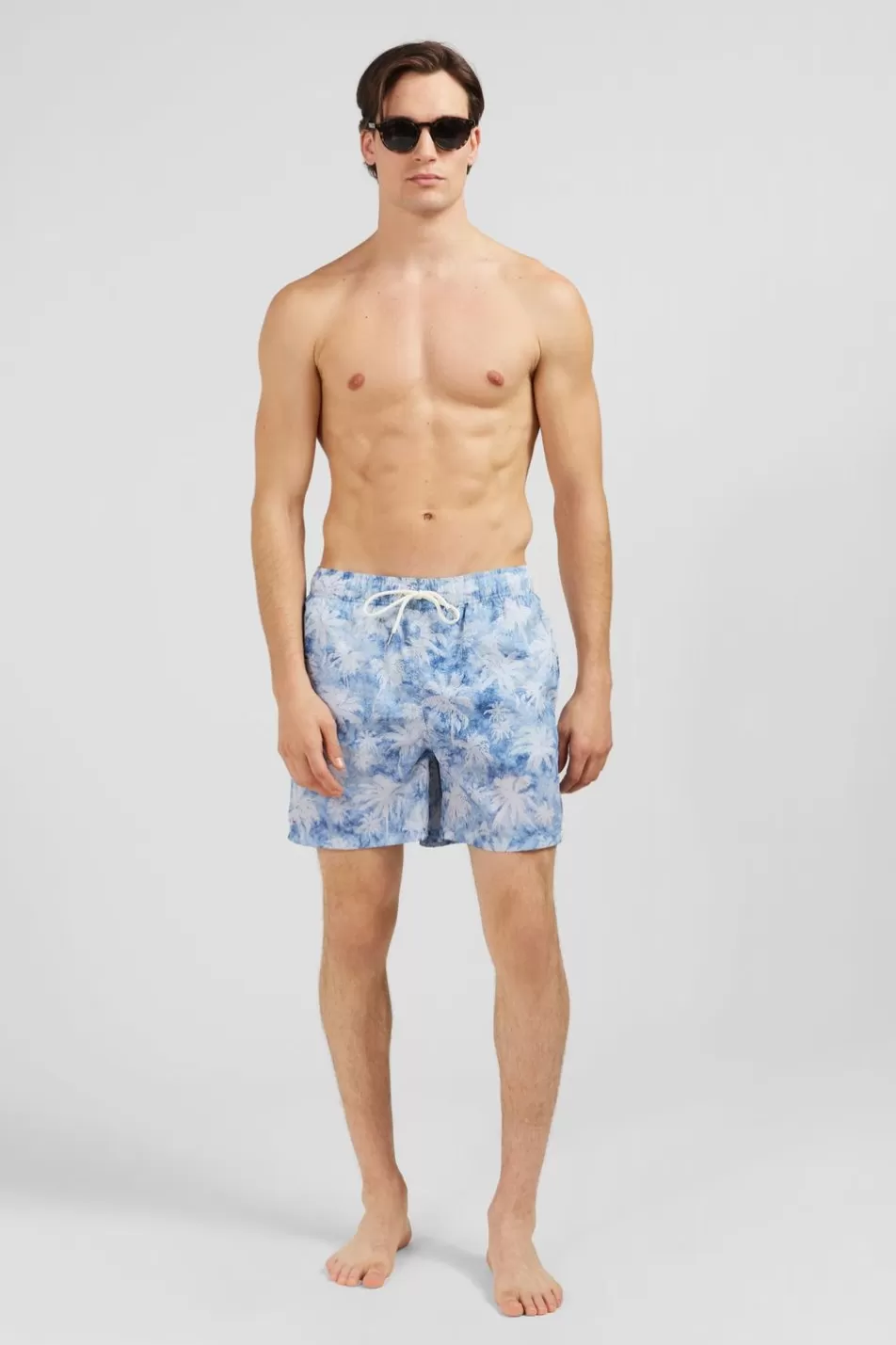 Swimwear | Eden Park Blue Swim Shorts With Palm Trees Print