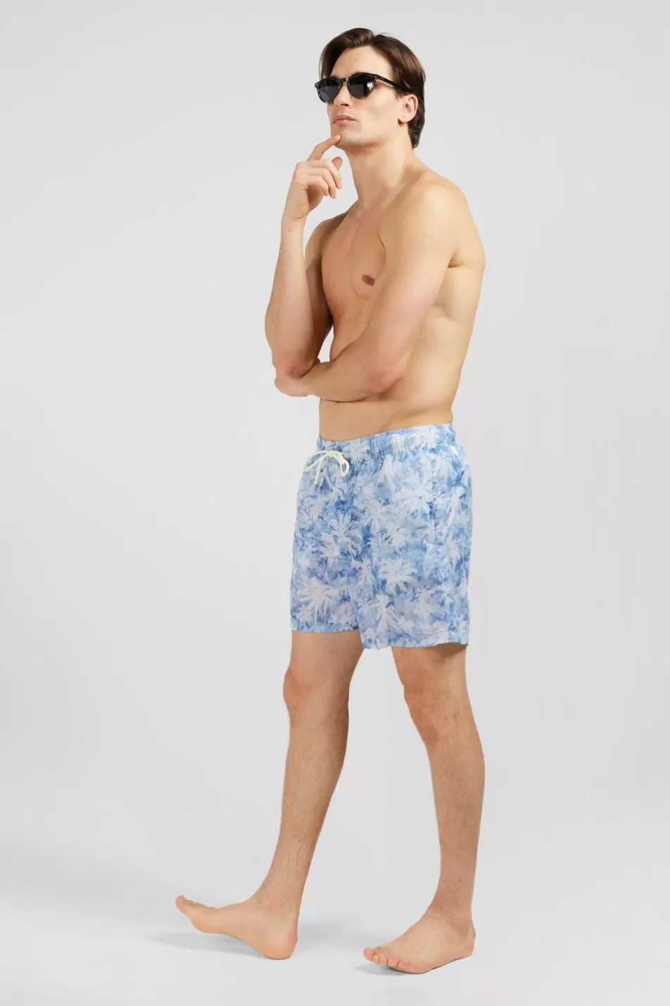 Swimwear | Eden Park Blue Swim Shorts With Palm Trees Print