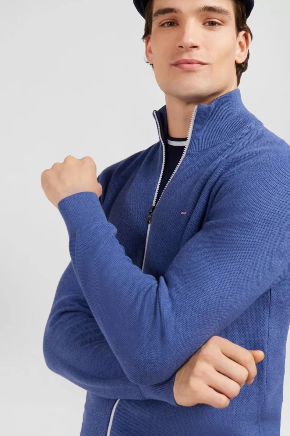 Cardigans | Eden Park Blue Zip Cardigan