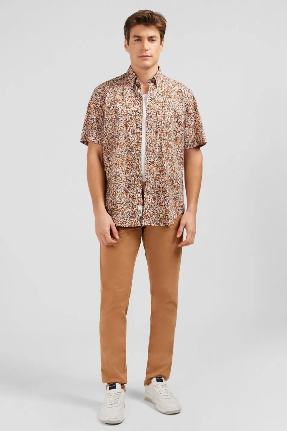 Short-Sleeved Shirts | Eden Park Brown Shirt With Flower Print