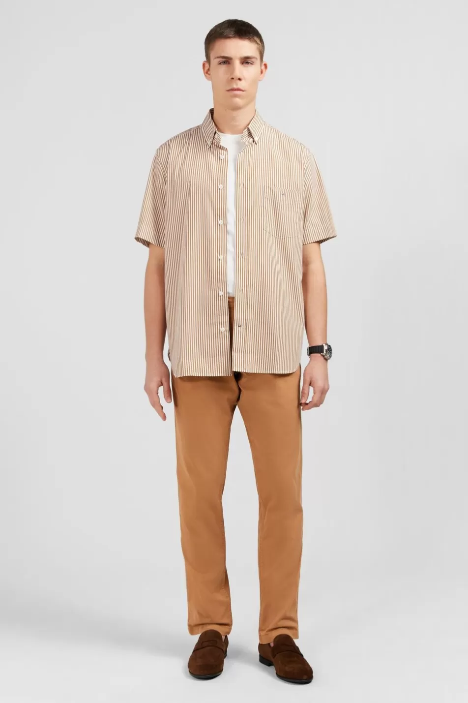 Short-Sleeved Shirts | Eden Park Brown Striped Shirt