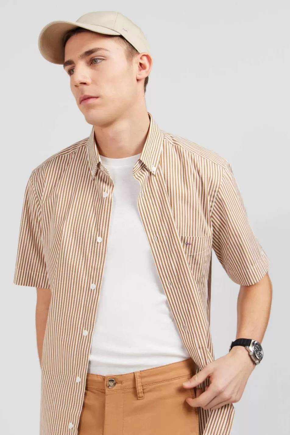 Short-Sleeved Shirts | Eden Park Brown Striped Shirt