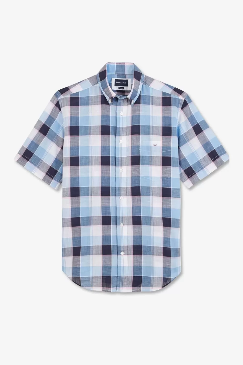 Short-Sleeved Shirts | Eden Park Checked Blue Shirt