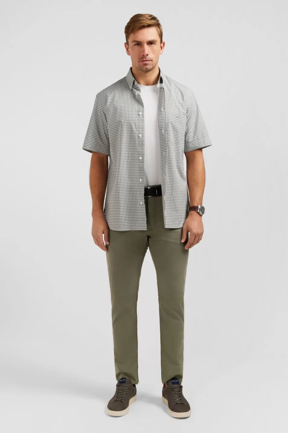 Short-Sleeved Shirts | Eden Park Checked Khaki Shirt