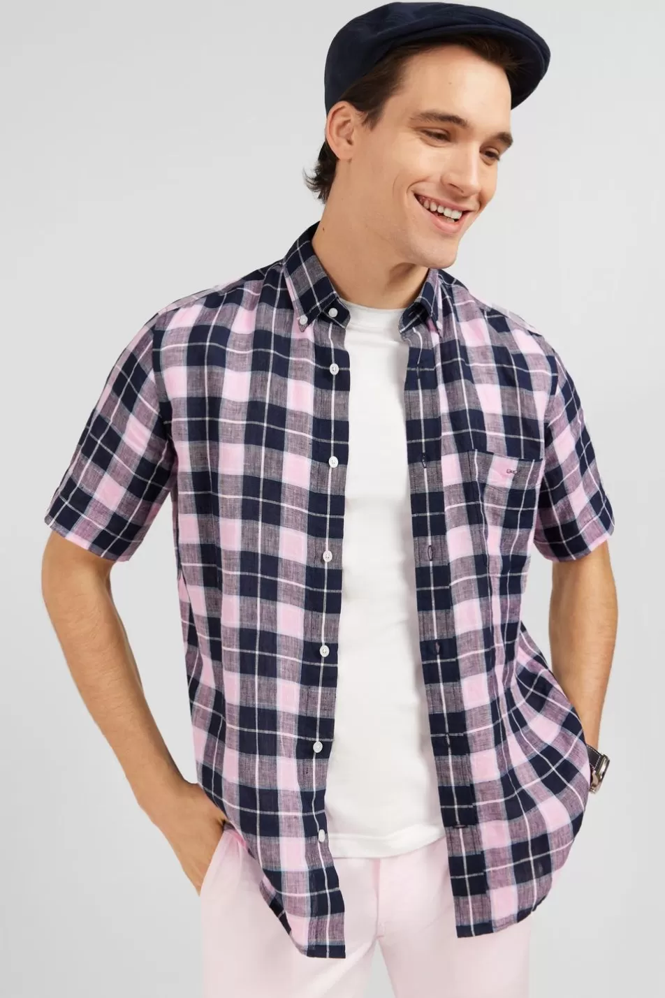 Short-Sleeved Shirts | Eden Park Checked Pink Shirt