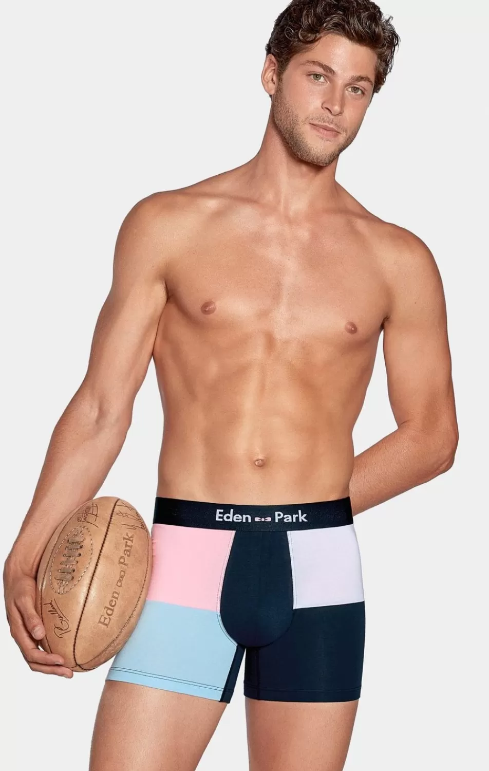 Underwear | Eden Park Colorblock Navy, Pink, Blue, And White Boxers In Stretch Cotton