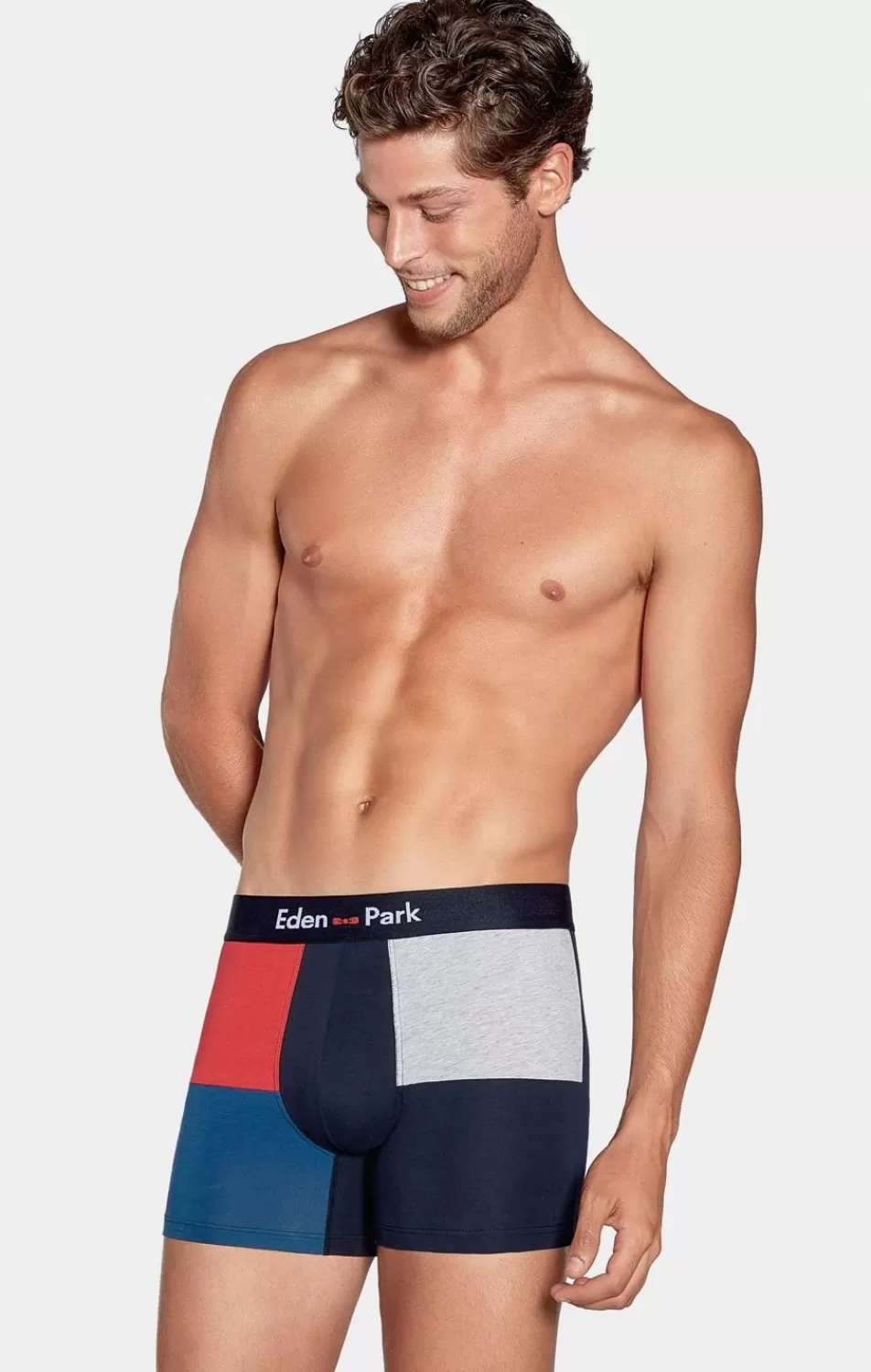 Underwear | Eden Park Colorblock Navy, Red And Grey Boxers In Stretch Cotton