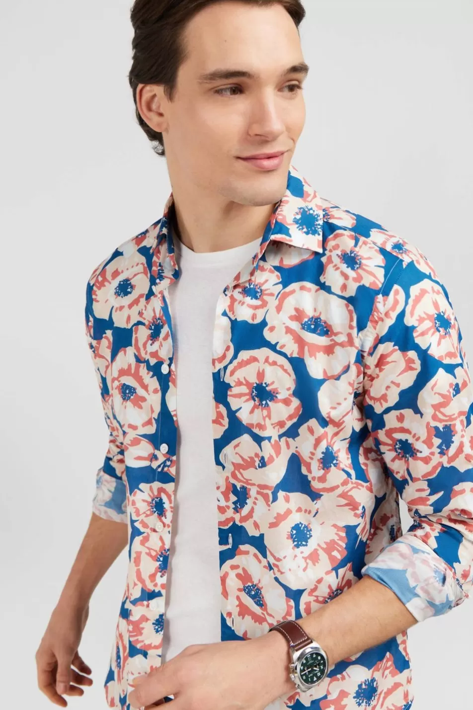 Shirts | Eden Park Cotton Voile Shirt With Large Flower Print