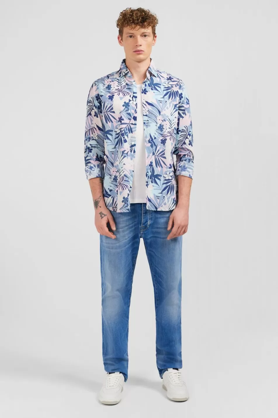 Shirts | Eden Park Cotton Voile Shirt With Tropical Print