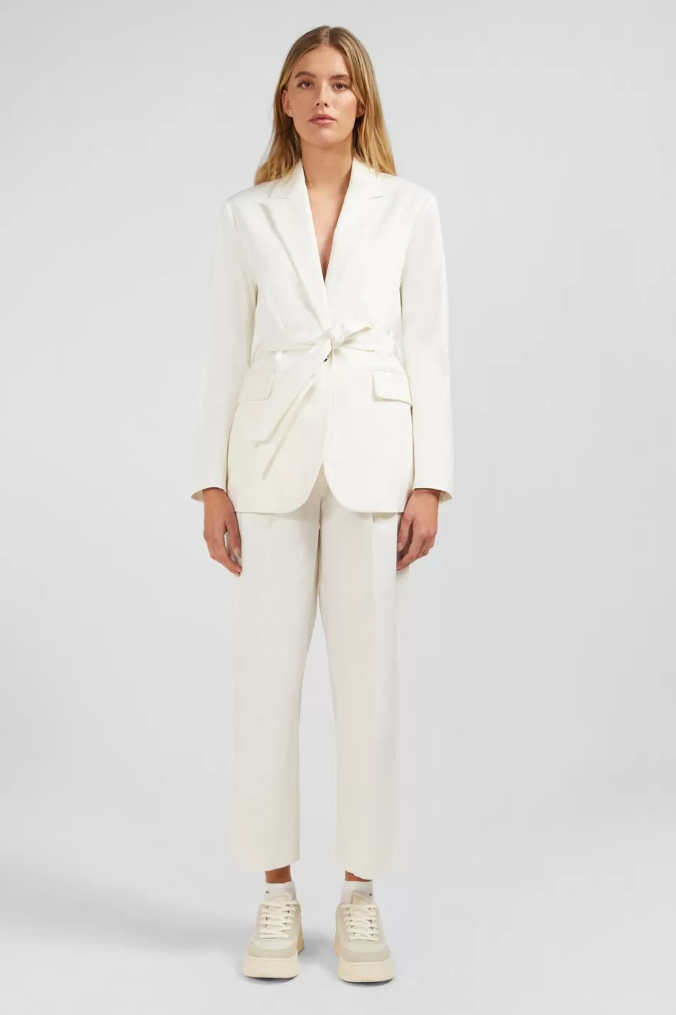 Coats | Eden Park Cream Belted Blazer In Stretch Cotton