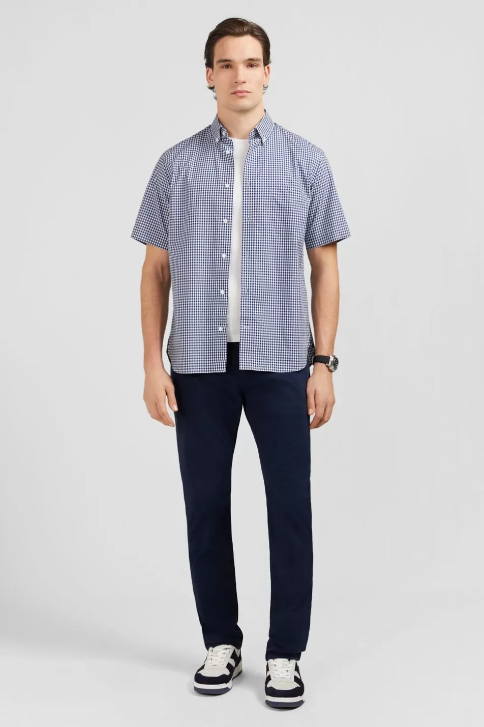 Short-Sleeved Shirts | Eden Park Dark Blue Checked Blouse