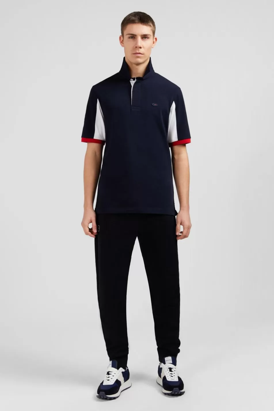 Rugby Shirts | Eden Park Dark Blue Colour-Block Polo Shirt With No. 10 Embroidery On The Back