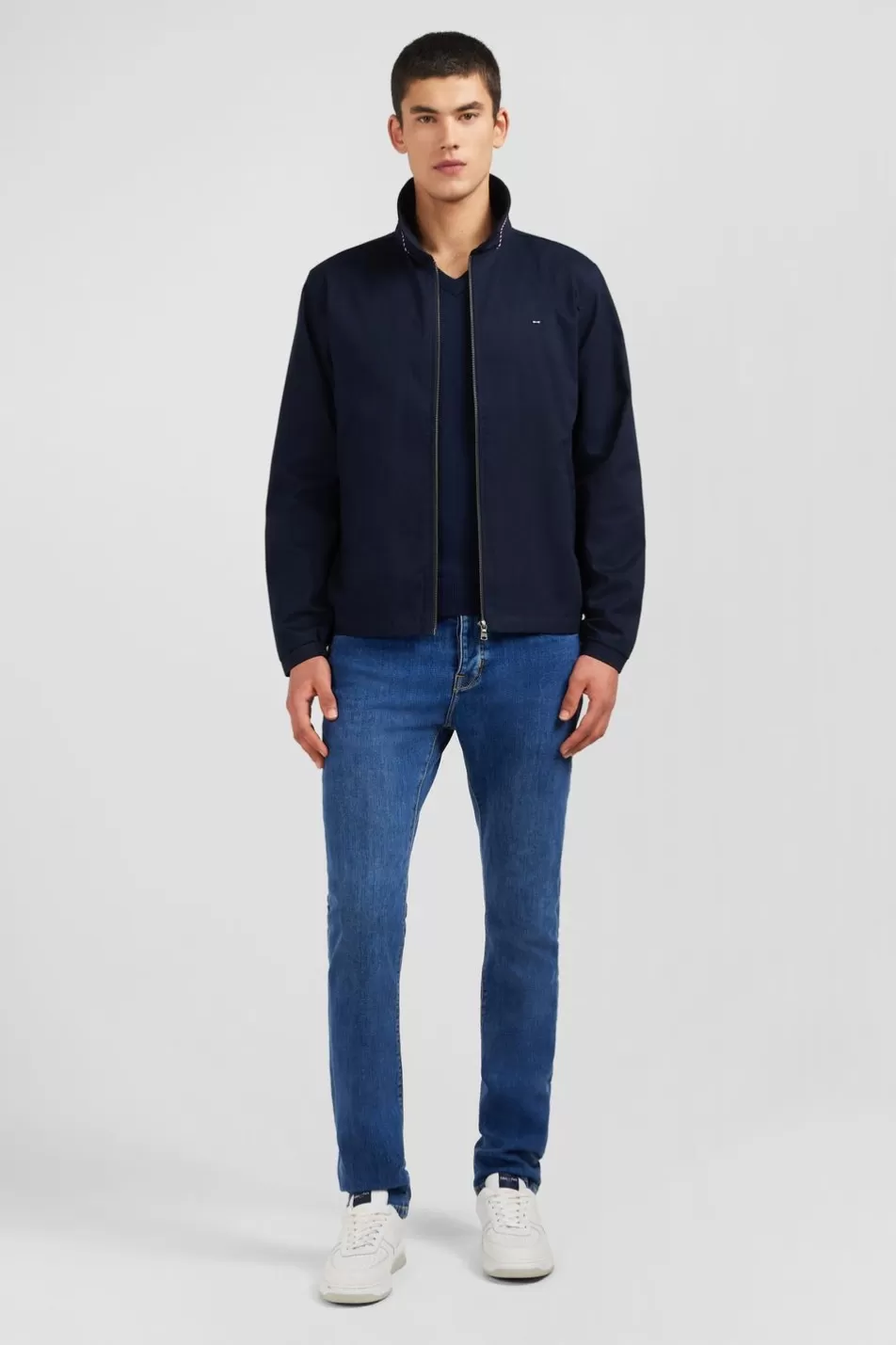 Coats | Eden Park Dark Blue Jacket In Cotton Gabardine