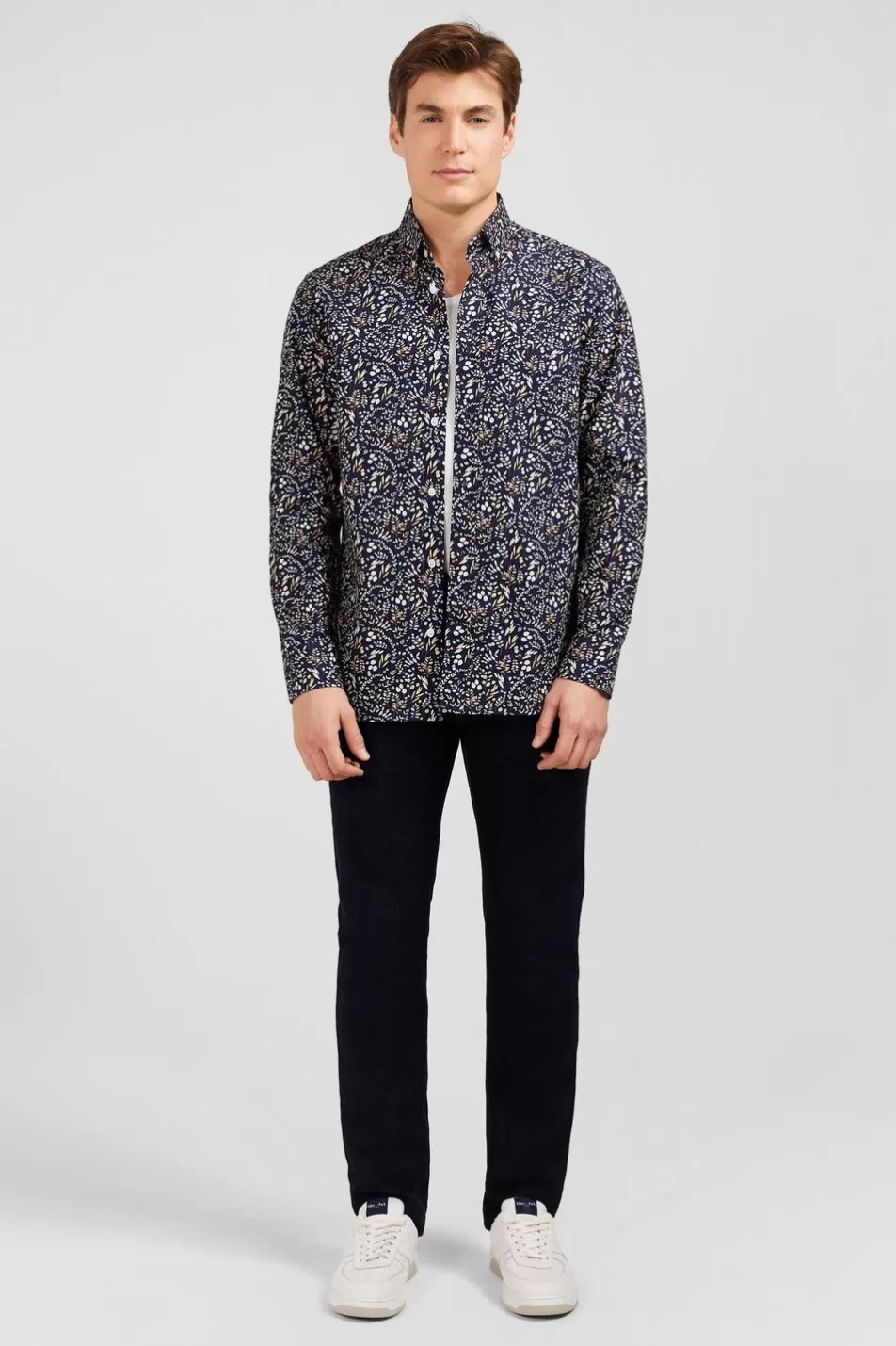 Shirts | Eden Park Dark Blue Poplin Shirt With Foliage Print