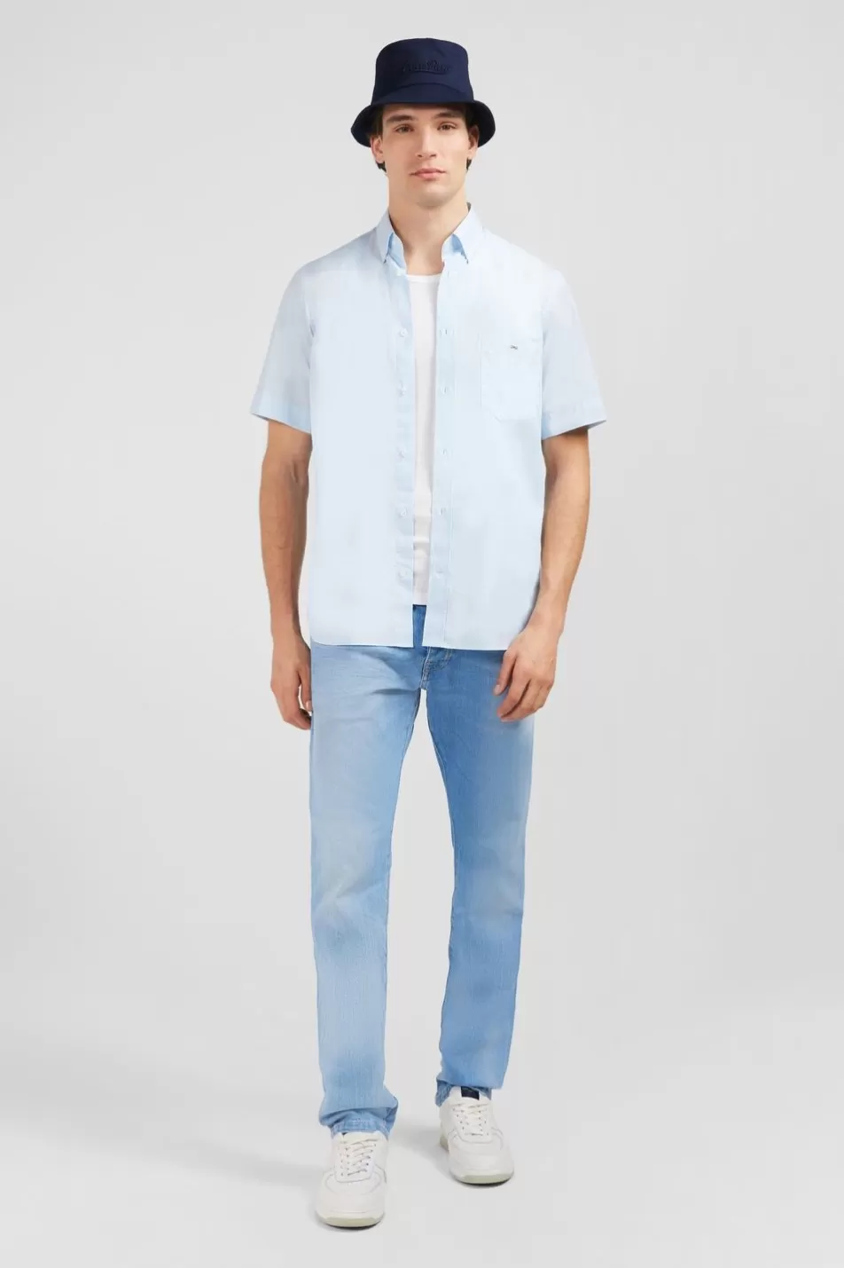 Short-Sleeved Shirts | Eden Park Dark Blue Shirt In Cotton Dobby