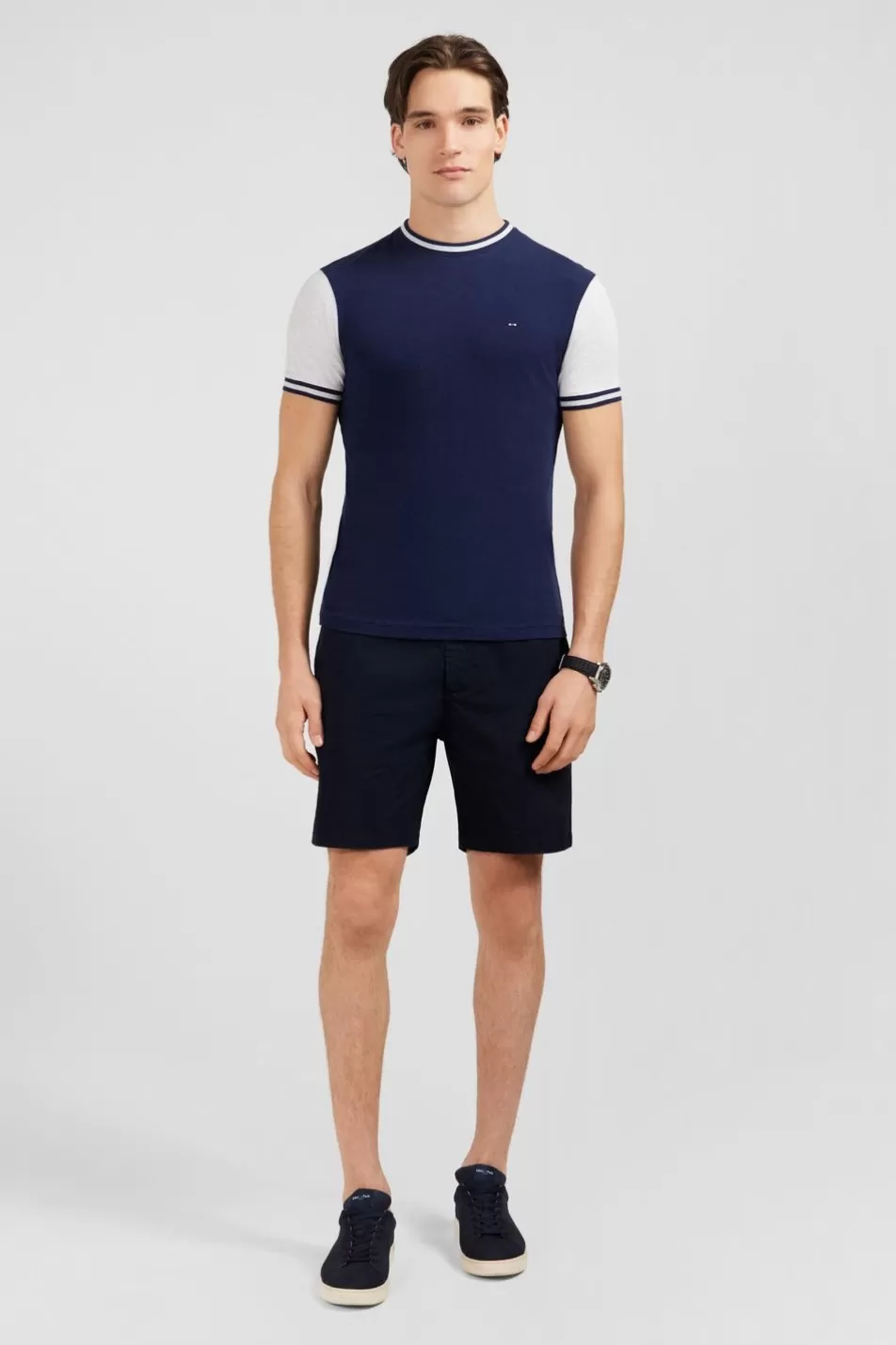 T-Shirts | Eden Park Dark Blue Short-Sleeved Colour-Block T-Shirt