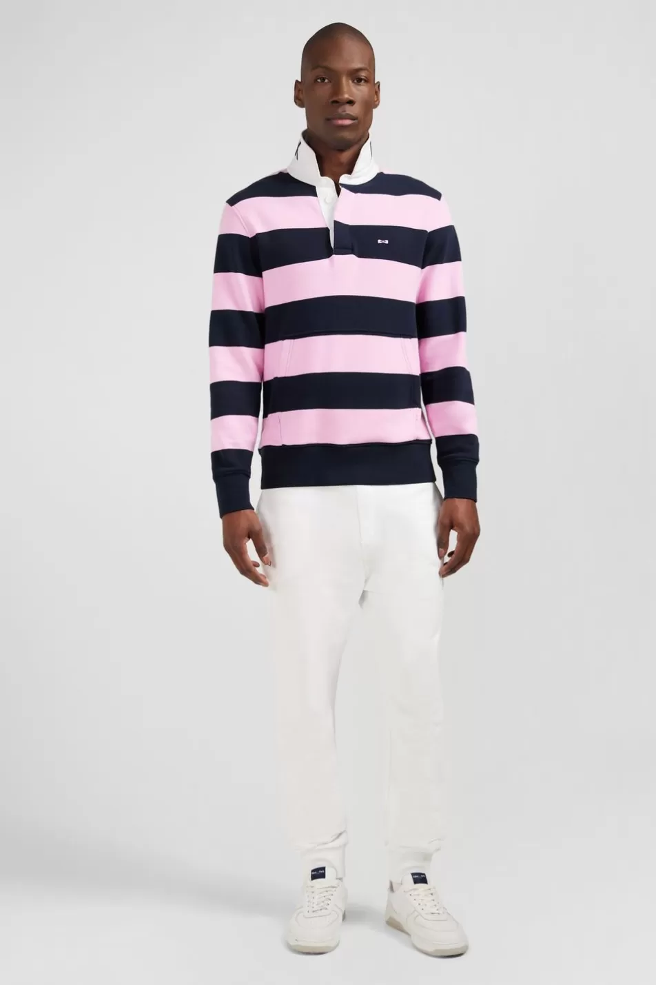 Sweatshirts | Eden Park Dark Blue Striped Polo Neck Sweatshirt